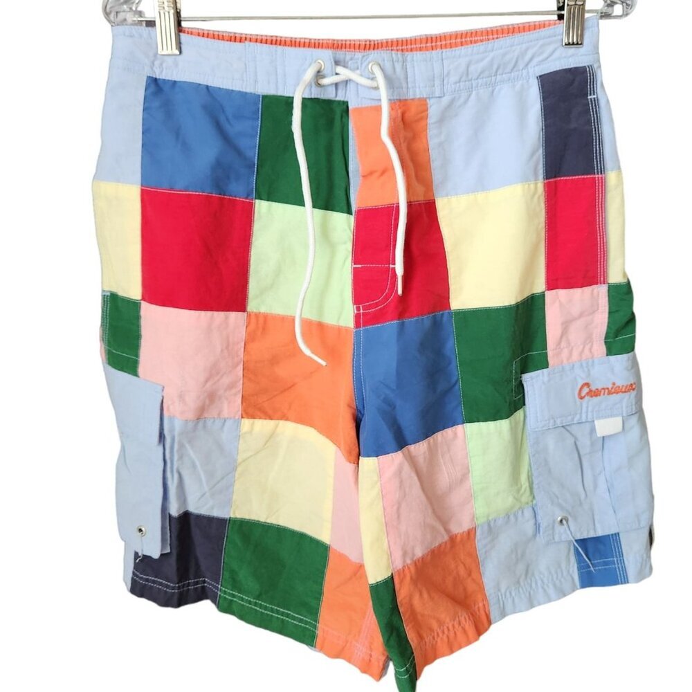 Cremieux Men's Medium Colorblock Patchwork Board Shorts Cargo Pockets Swimwear
